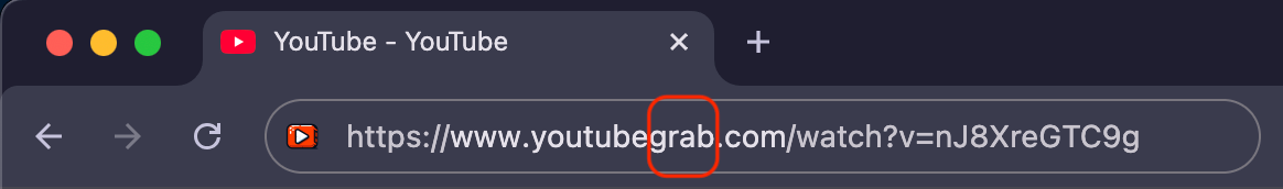 Insert grab into a YouTube URL to jump to YouTubeGrab